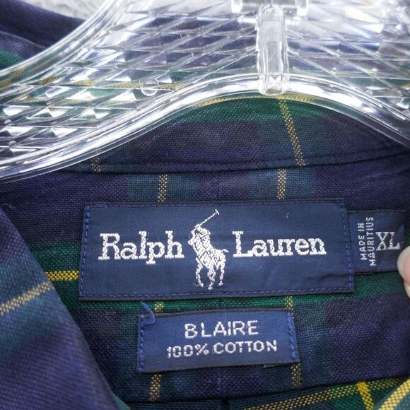 Ralph Lauren Mens Long Sleeve Button Down Shirt XL Blue Green Plaid‎ Casual - Picture 5 of 11